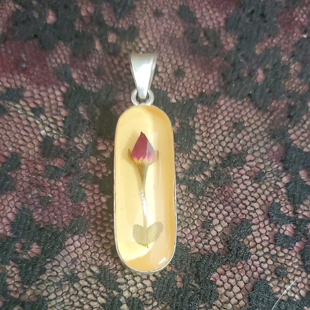 Elegant Sterling Silver and Red Floral Pendant
